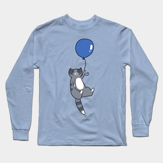 Blue Balloon Gray Tabby Cat Long Sleeve T-Shirt by saradaboru